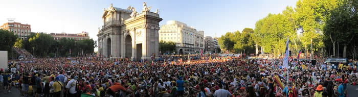 Puerta de Alcala during the opening Mass of WYD 2011 in Madrid